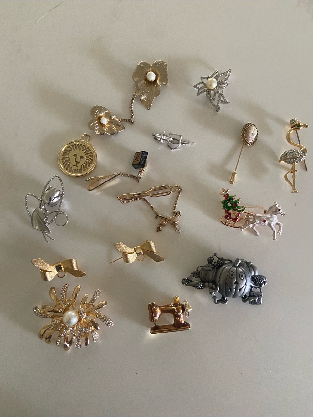 Mixed Metal Flower and Pearl Brooch - Gold & Silver